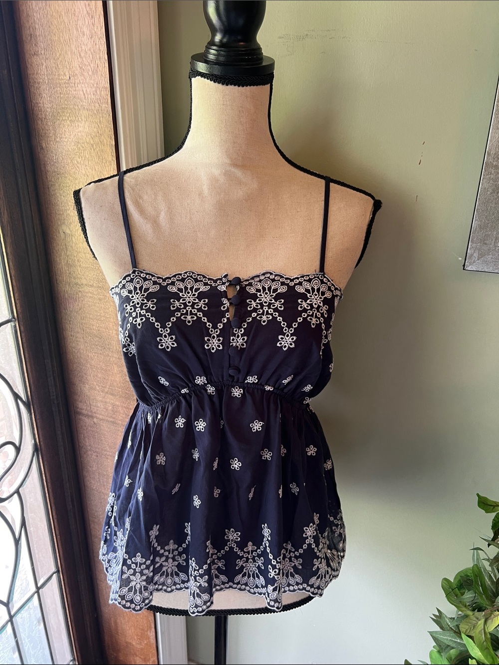 Draper James Navy Embroidered Spaghetti Strap Camisole